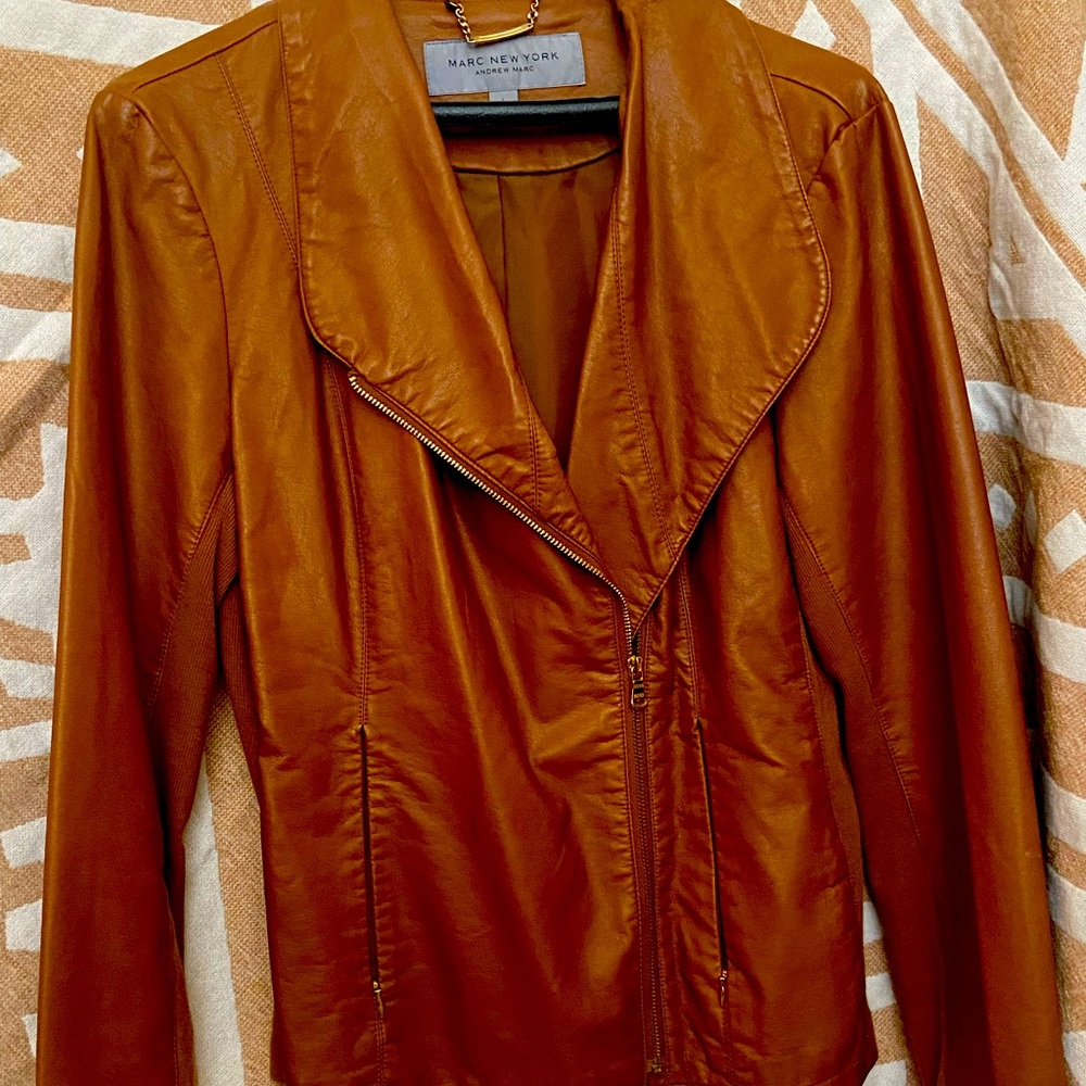 Cognac Vegan Leather Moto Jacket